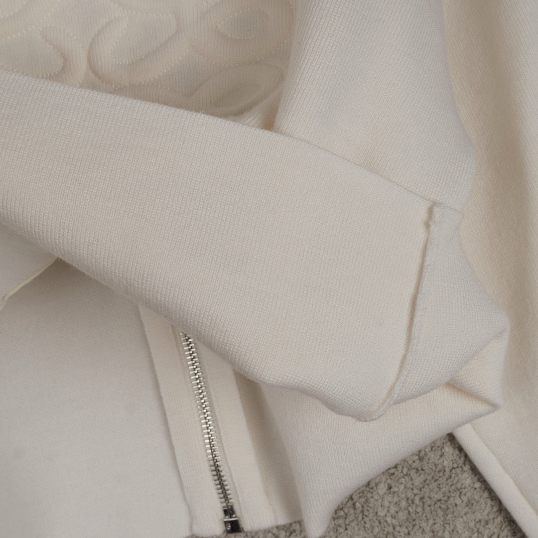 Loewe Wool Anagram Zip-Up Hoodie in White/Black, Size S/M/L