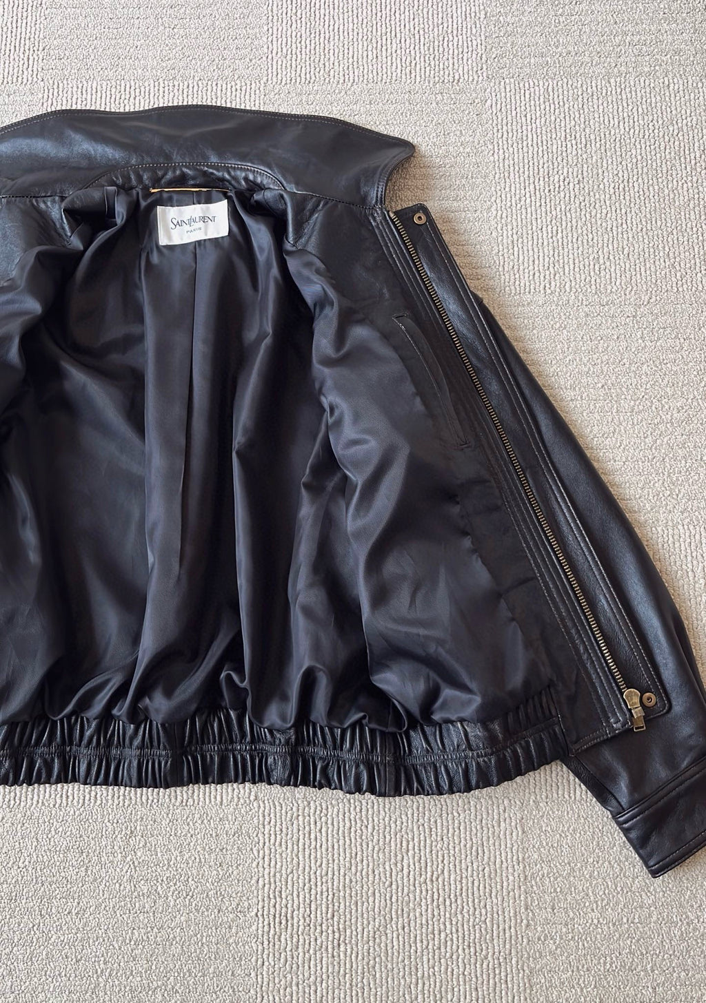 Saint Laurent Bomber Jacket in Grained Leather Dark Brown, Size 36/38/40