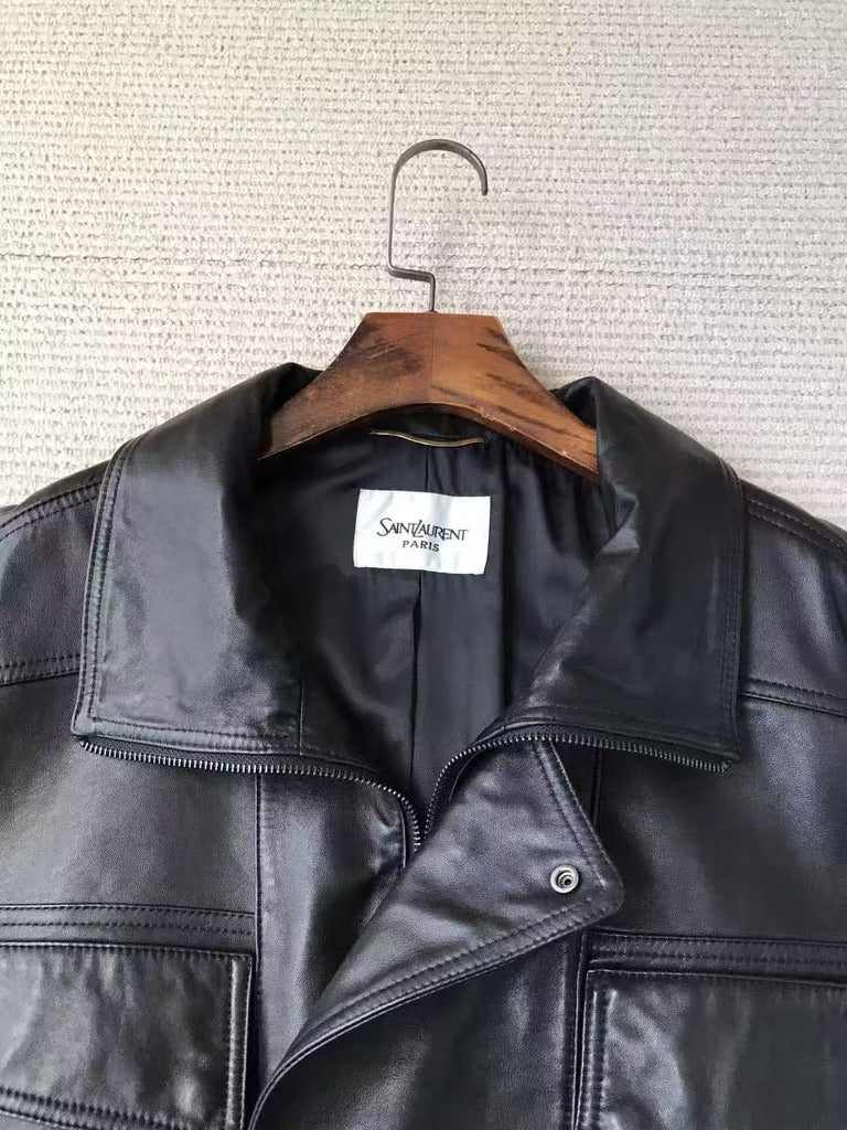 Saint Laurent Bomber Jacket in Grained Leather, Size 36/38/40
