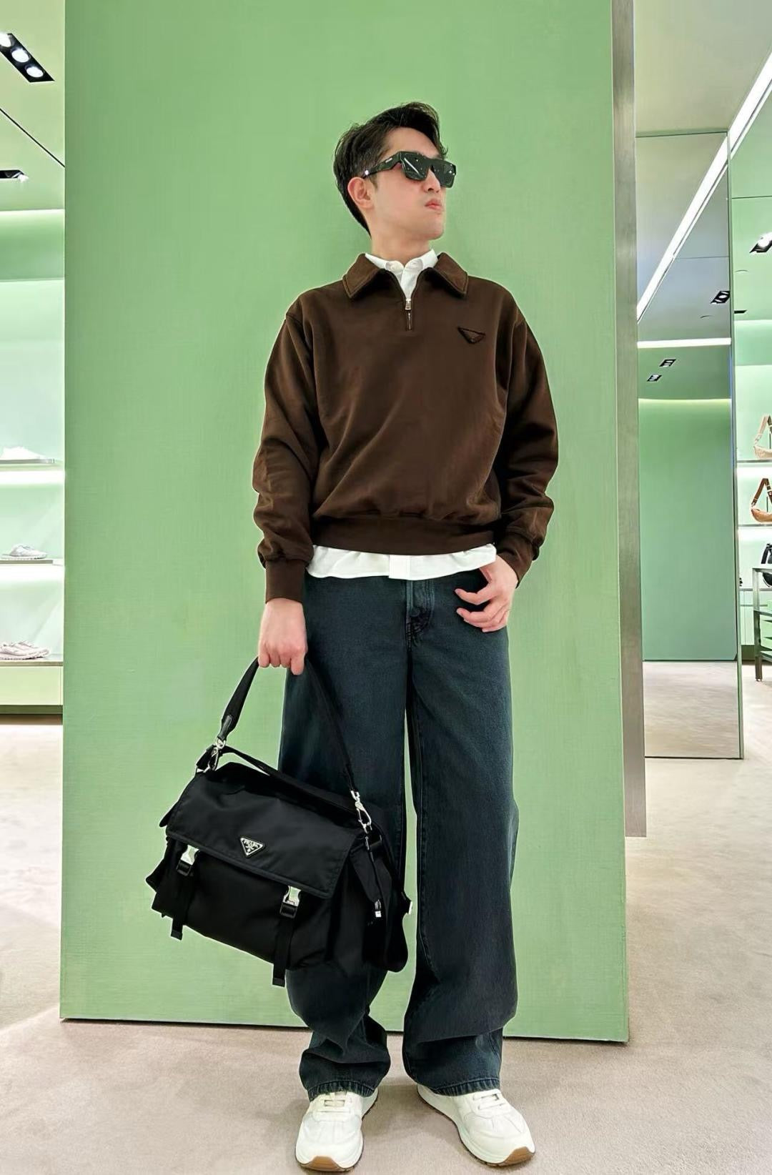 Prada Men's Cotton Fleece Polo Shirt, Size XS/S/M/L