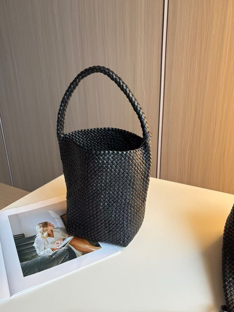 The Row Small Woven Leather Tote Bag in Black