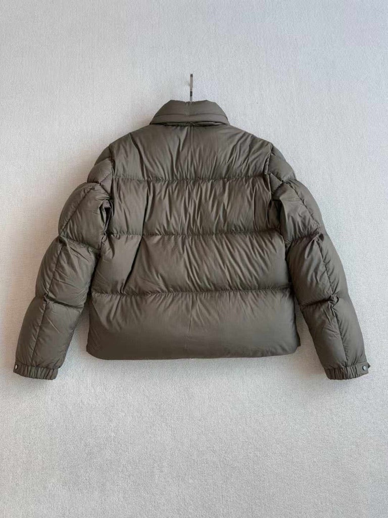 Moncler Besbre Hooded Short Down Jacket in Brown, Size 4/5