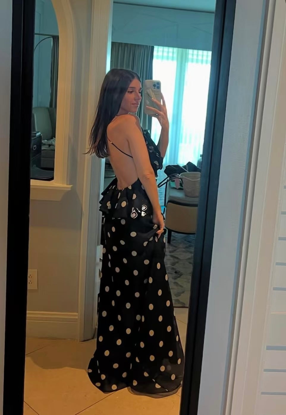 Zimmermann Black Polka Dot Silk/Linen Blend Maxi Dress, Size AU 2