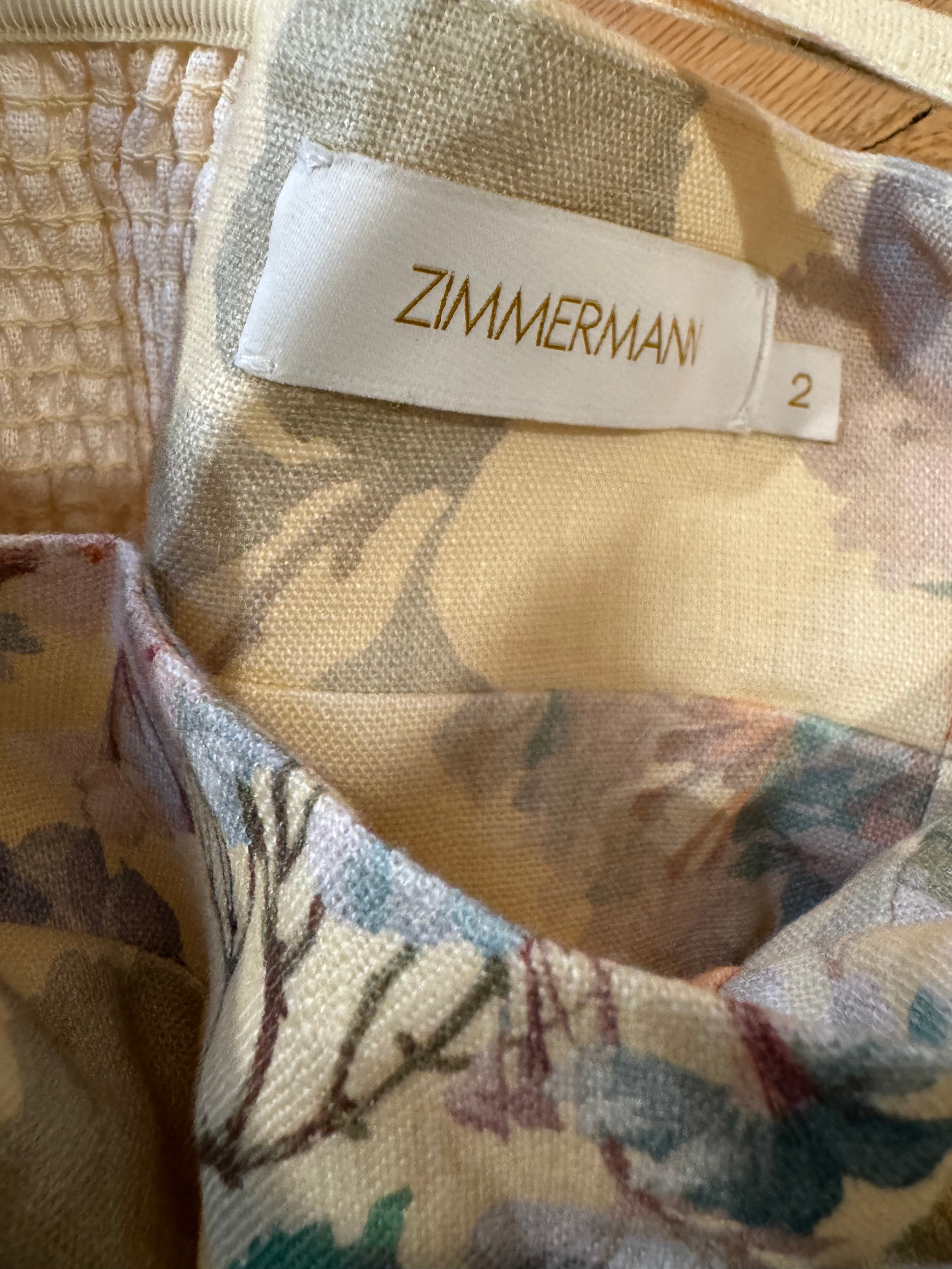 Zimmermann Floral Linen Midi Dress in Yellow, Size AU 0P/0/1/2/3