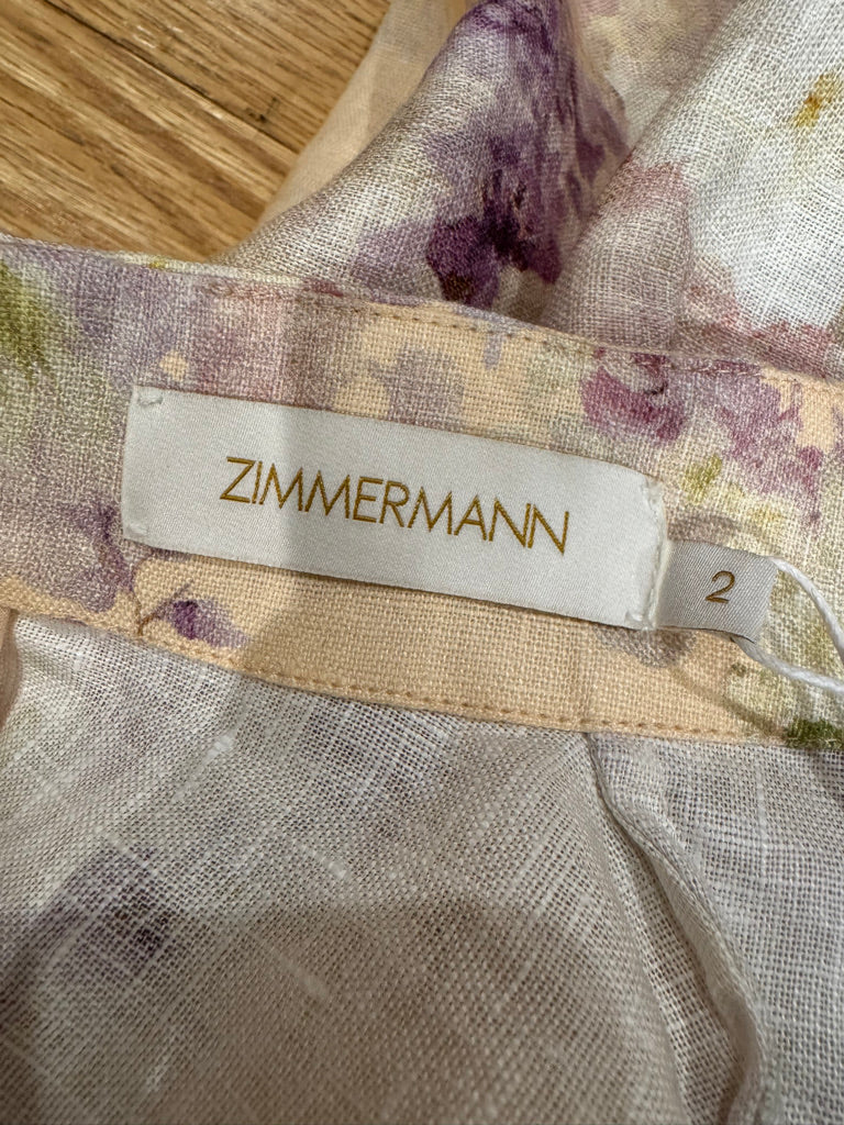 Zimmermann Floral Buttoned Belted Linen Midi Dress, Size AU 1/2