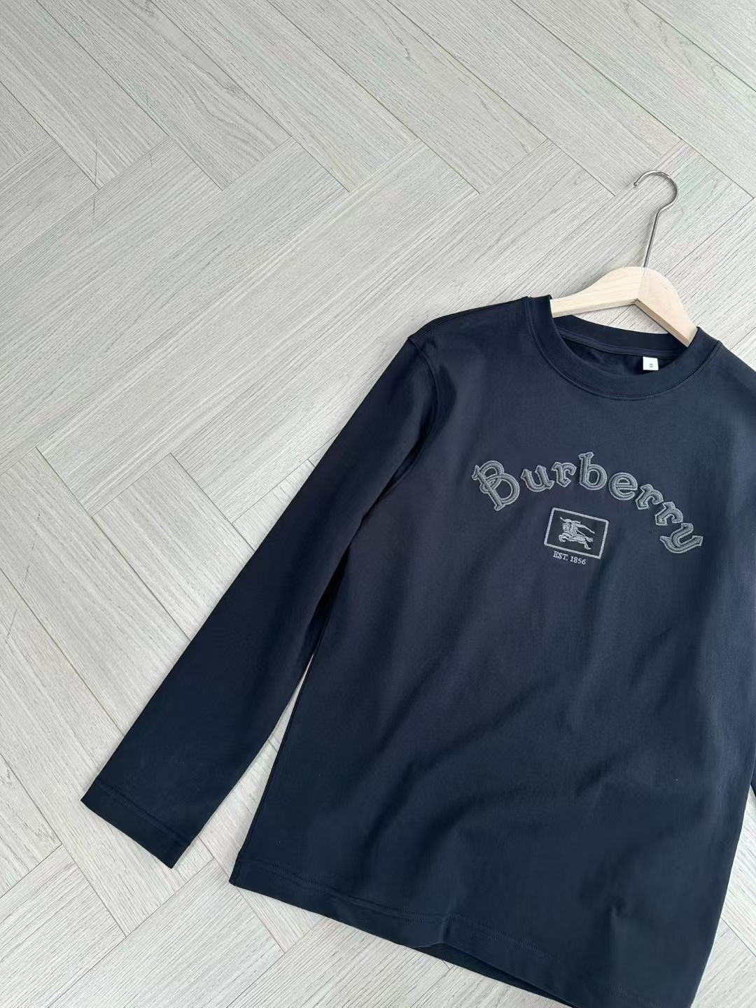 Burberry Long Sleeve Gothic Logo Cotton T-Shirt in Black