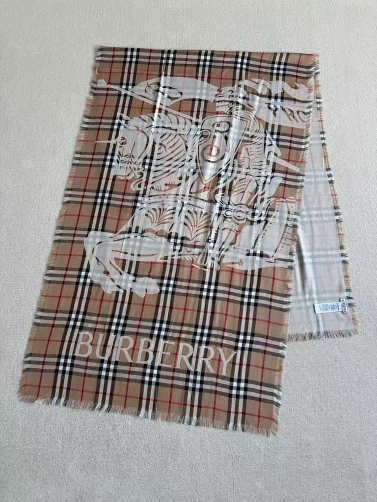 Burberry Wide EKD Check Wool Scarf in Sand (79 x 26 in)
