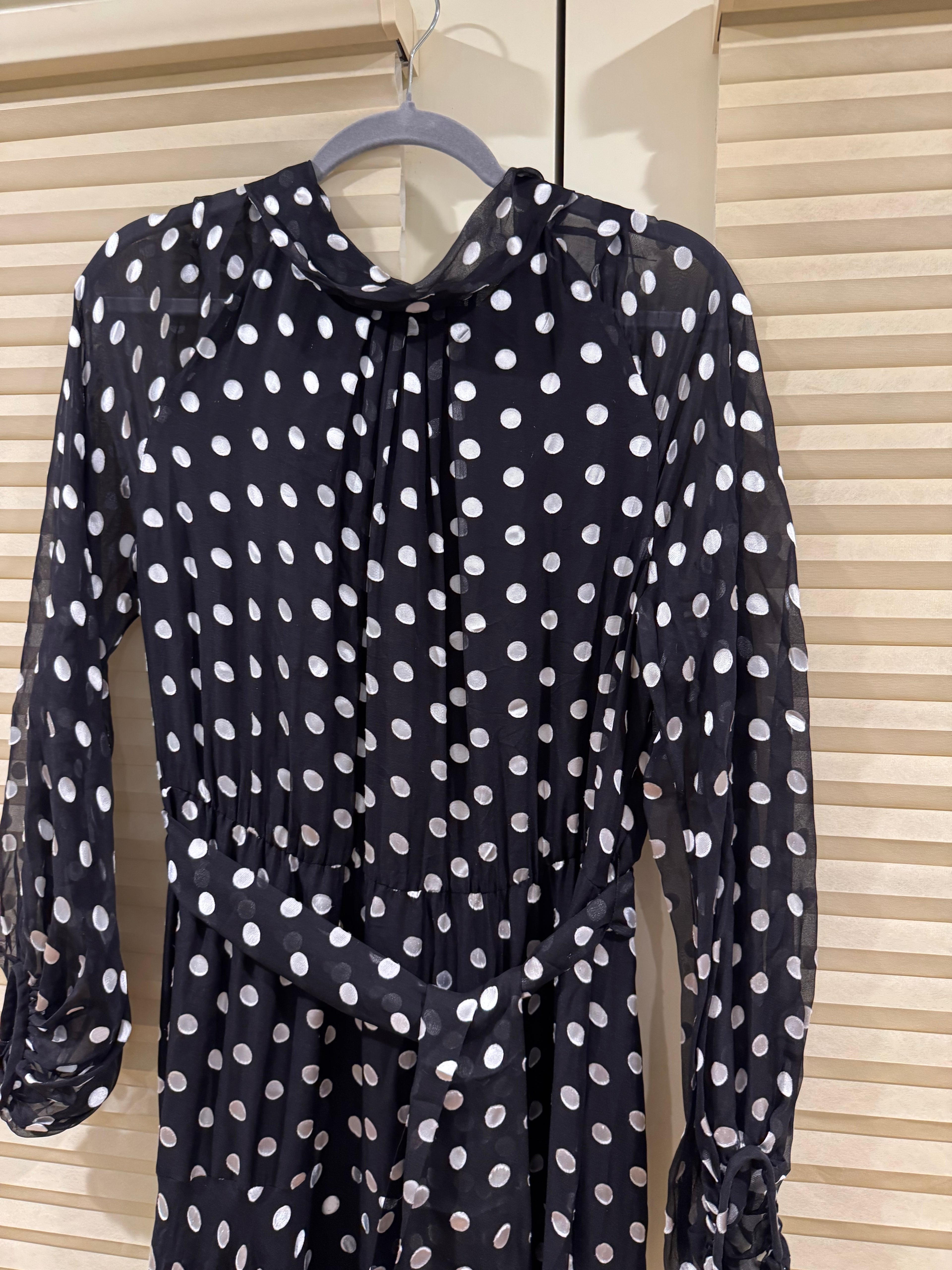 CH Carolina Herrera Silk Polka Dot Belted Maxi Dress, Size XS/S/M/L