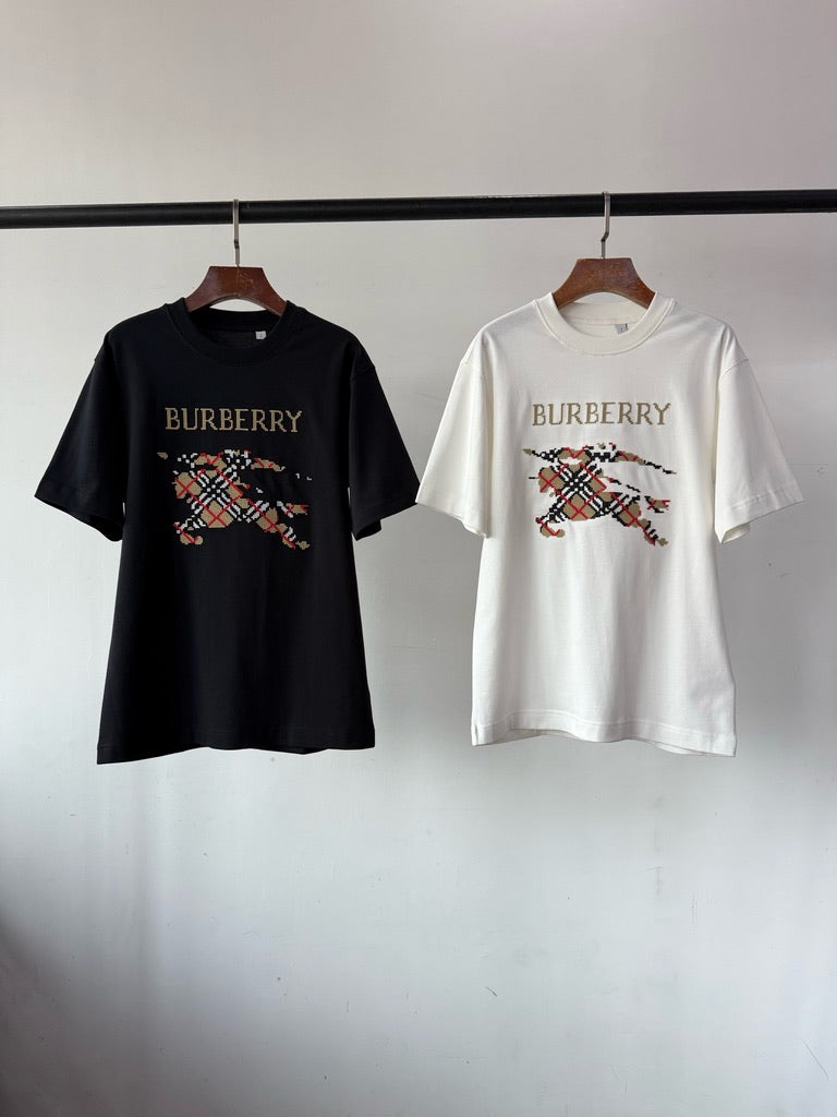 Burberry Cross Stitch EKD Cotton T-Shirt in White or Black, Size S/M/L/XL