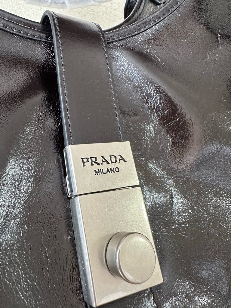 Prada Medium Leather Tote Bag in Black (12.5 x 8 x 6 in)