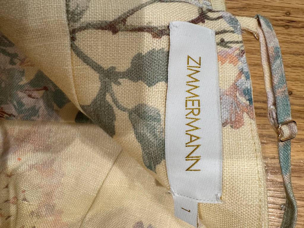 Zimmermann Floral Linen Midi Dress in Yellow, Size AU 0P/0/1/2/3