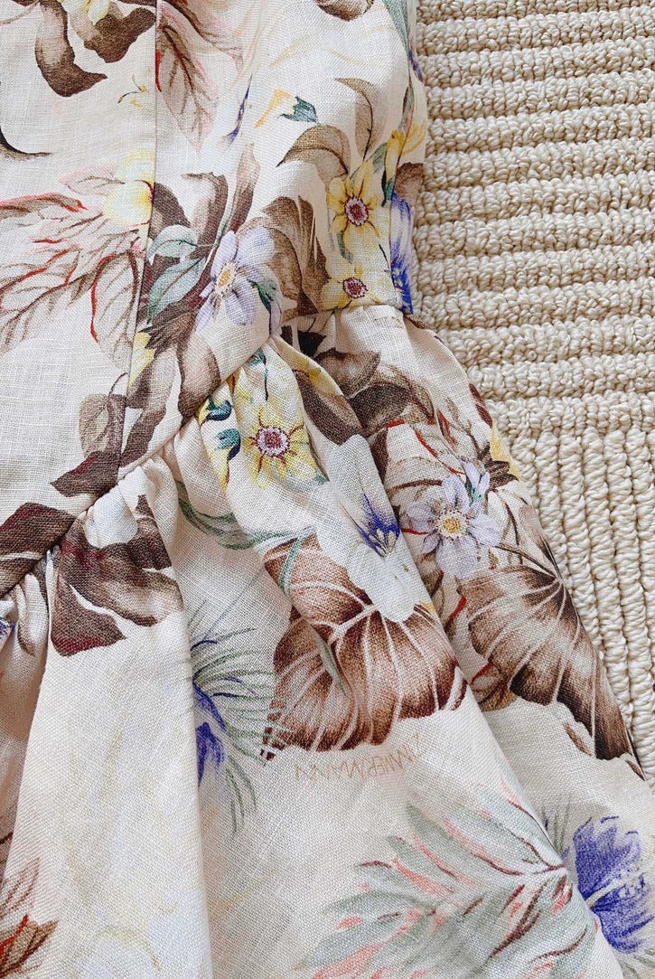 Zimmermann Bow-Embellished Cutout Floral-Print Linen Midi Dress, Size AU 0P/0/1/2/3