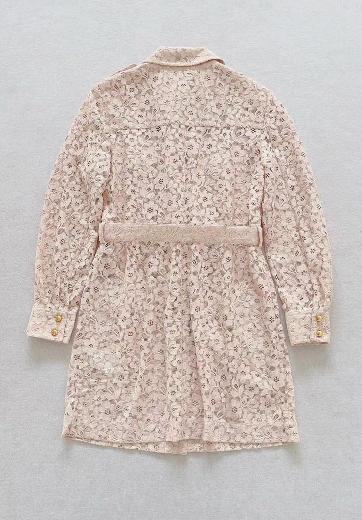 Zimmermann Lace Utility Shirtdress in Beige, Size AU 2