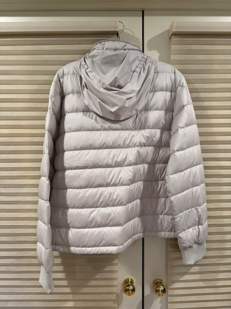 Moncler Barrot Quilted Down Jacket in Off White, Size 4/5