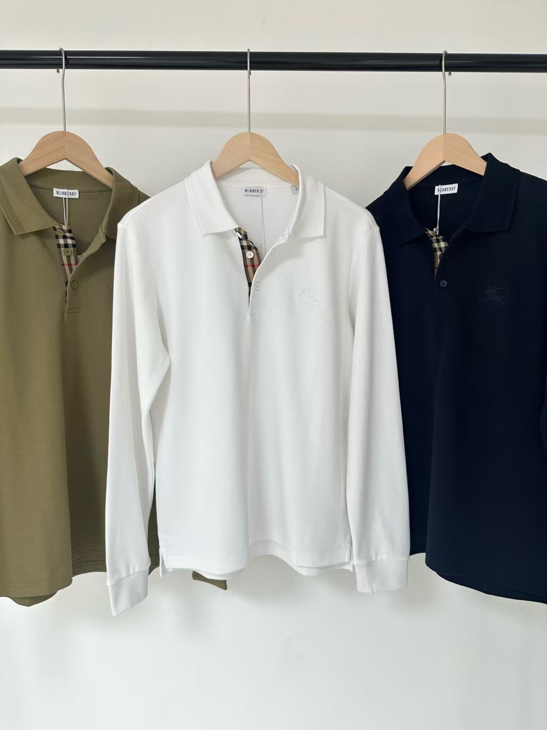 Burberry Long Sleeve Cotton Polo Shirt in Green/White/Blue, Size S/M/L/XL/XXL