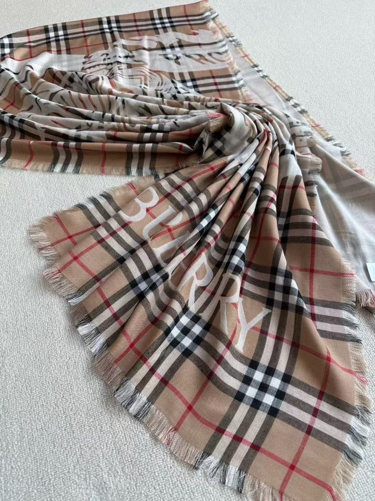 Burberry Wide EKD Check Wool Scarf in Sand (79 x 26 in)