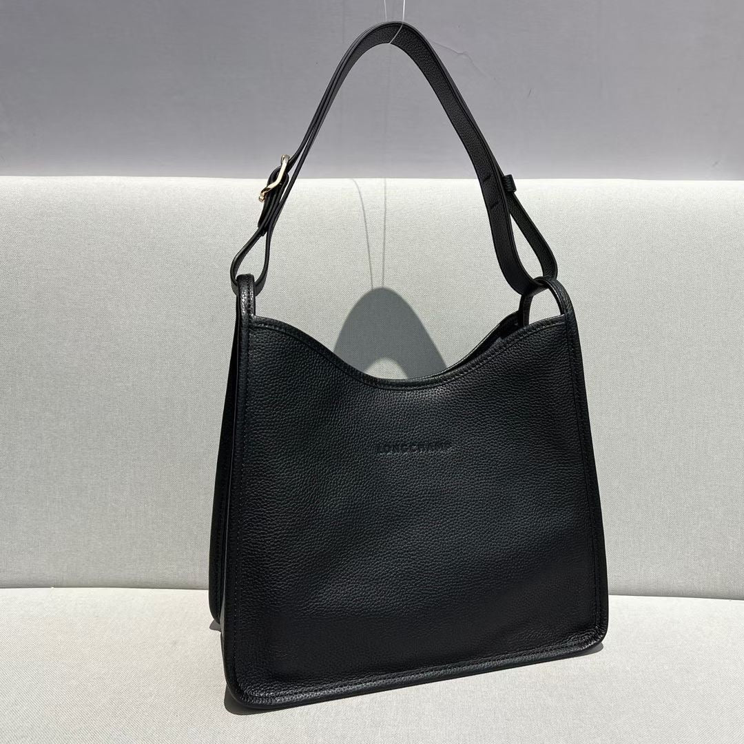 Longchamp Medium Le Foulonne Shoulder Bag in Black