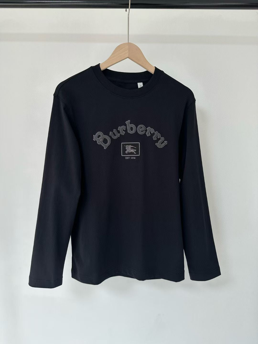 Burberry Long Sleeve Gothic Logo Cotton T-Shirt in Black