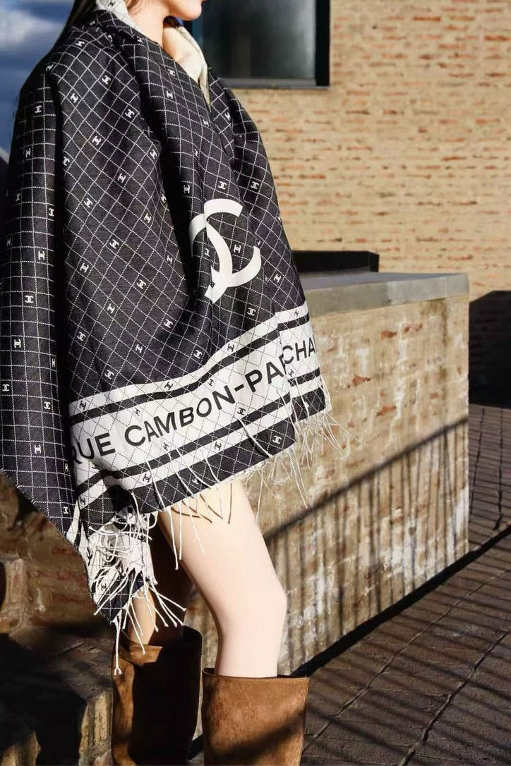 Chanel Logo Cotton/Silk Blend Scarf Black