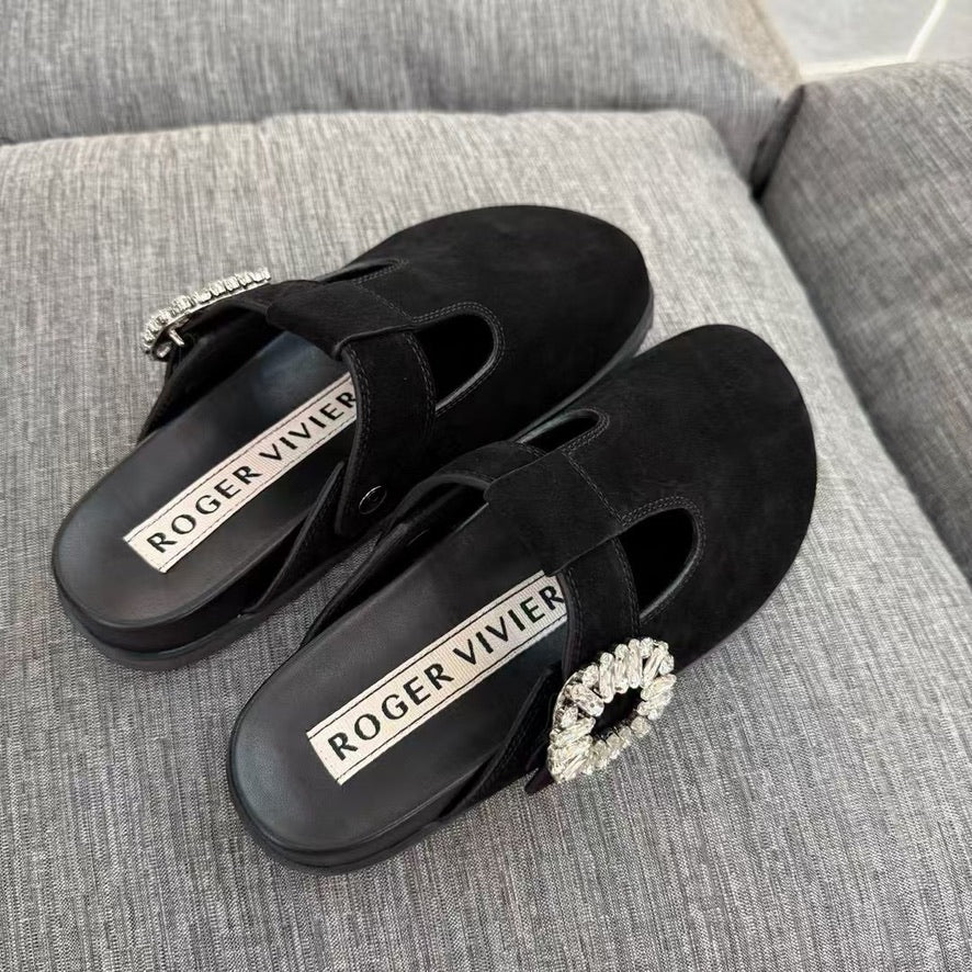 Roger Vivier Slidy Viv' Strass Buckle Mules, Size 35/36/37/38/39