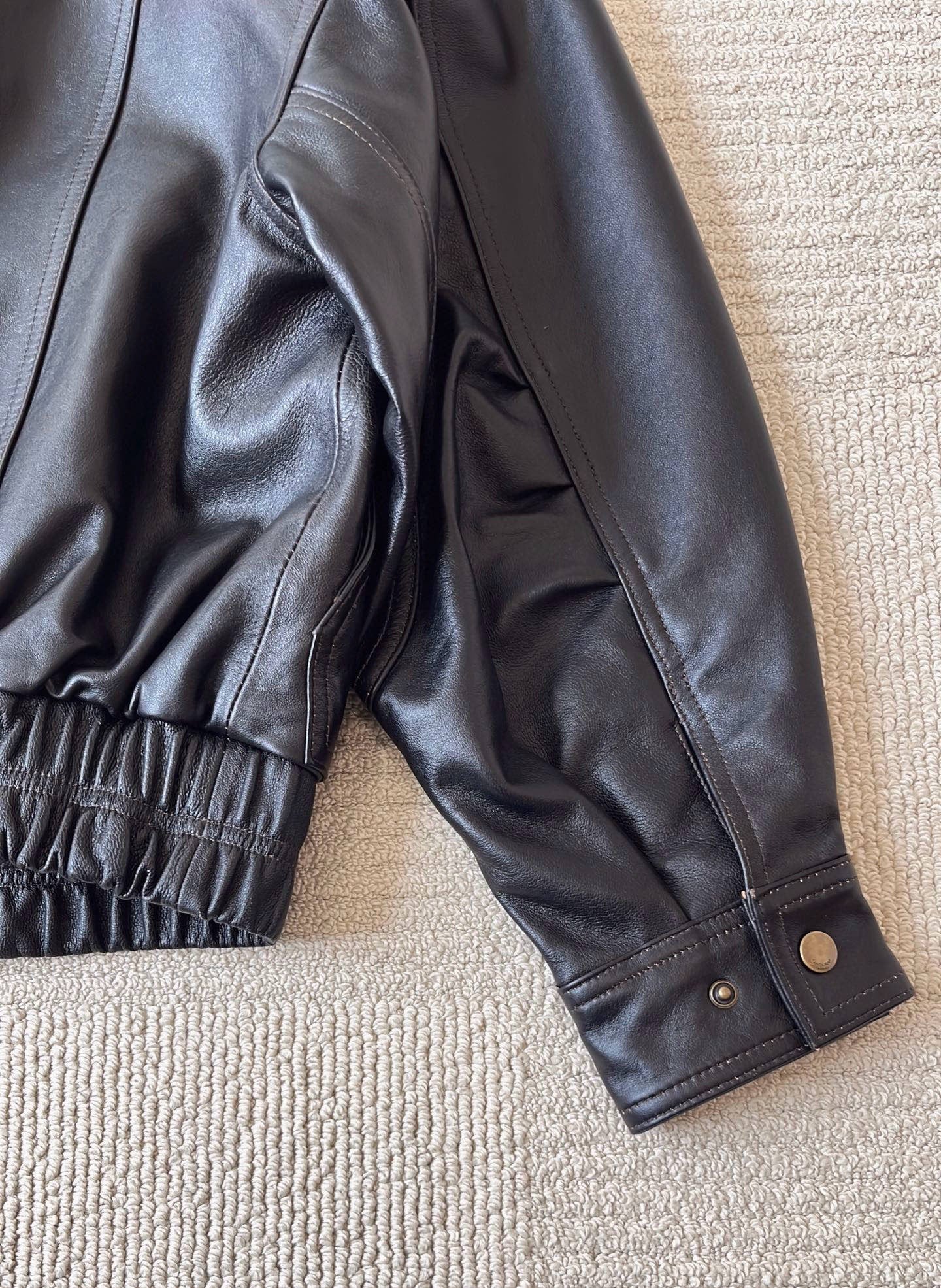 Saint Laurent Bomber Jacket in Grained Leather Dark Brown, Size 36/38/40