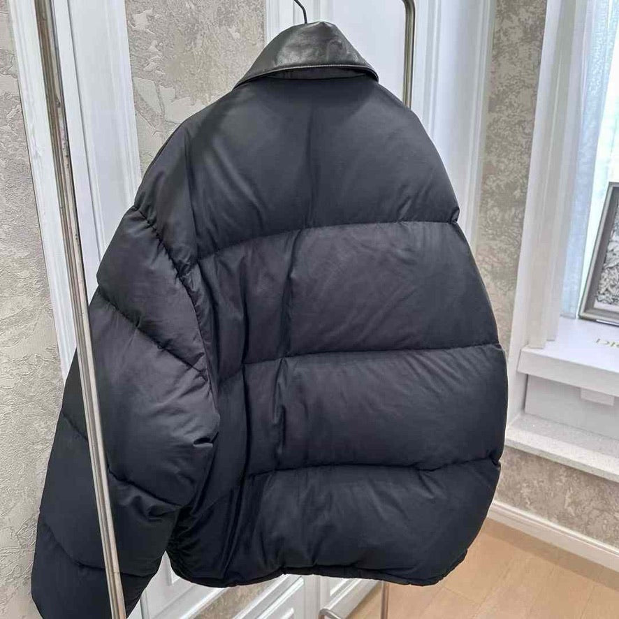 Miu Miu Technical Ponge Cropped Down Jacket in Black, Size S/M/L