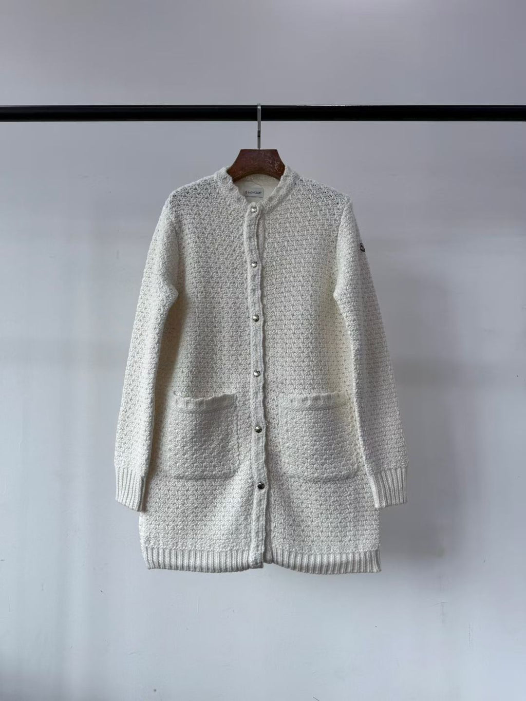 Moncler Padded Wool & Cotton Long Cardigan, Size 0/1/2/3