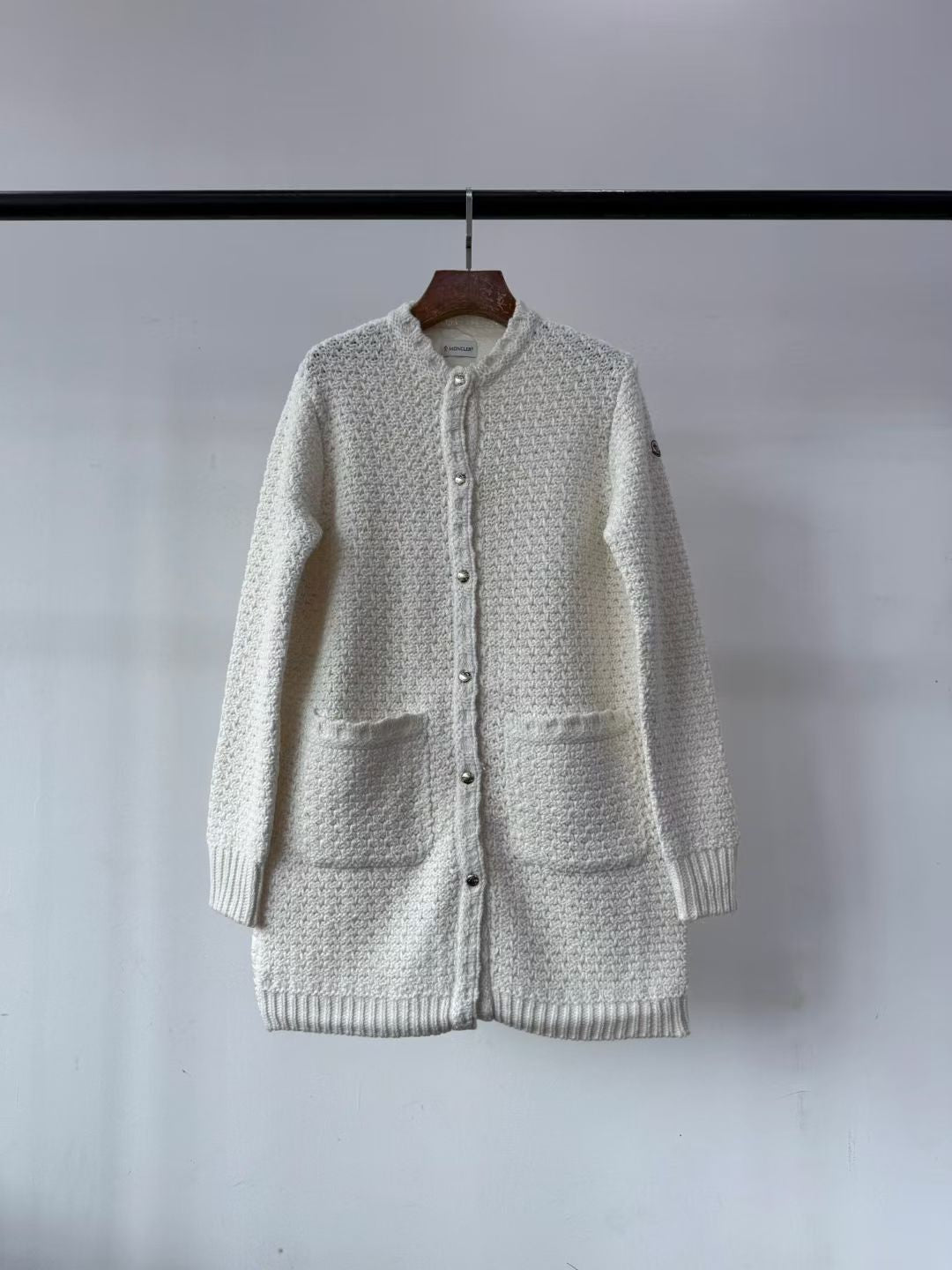 Moncler Padded Wool & Cotton Long Cardigan, Size 0/1/2/3