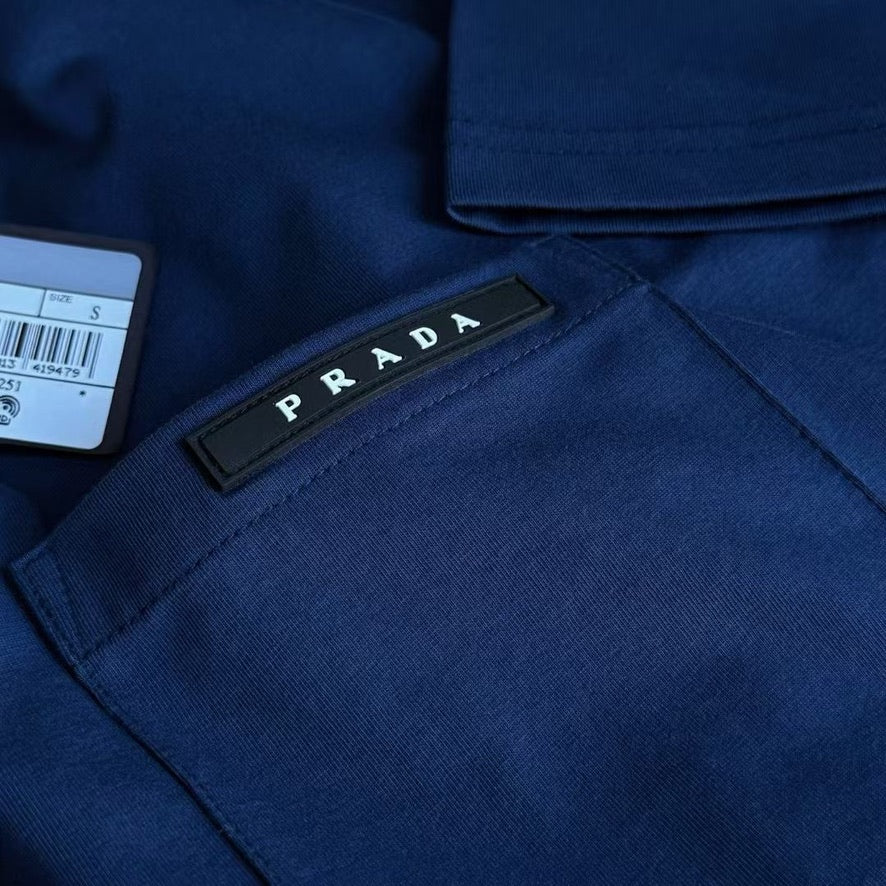 Prada Logo Cotton T-Shirt in Color White or Blue, Size S/M/L/XL/2XL