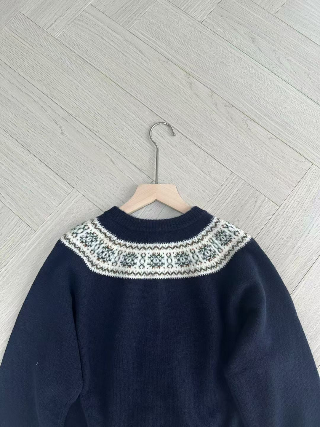 Celine Dark Blue Cardigan in Fair Isle Cashmere, Size S/M/L