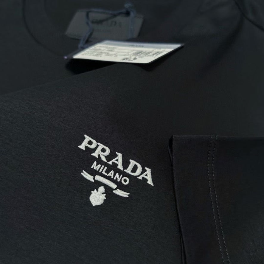 Prada Embroidered White Logo Cotton T-Shirt in Black, Size XXL