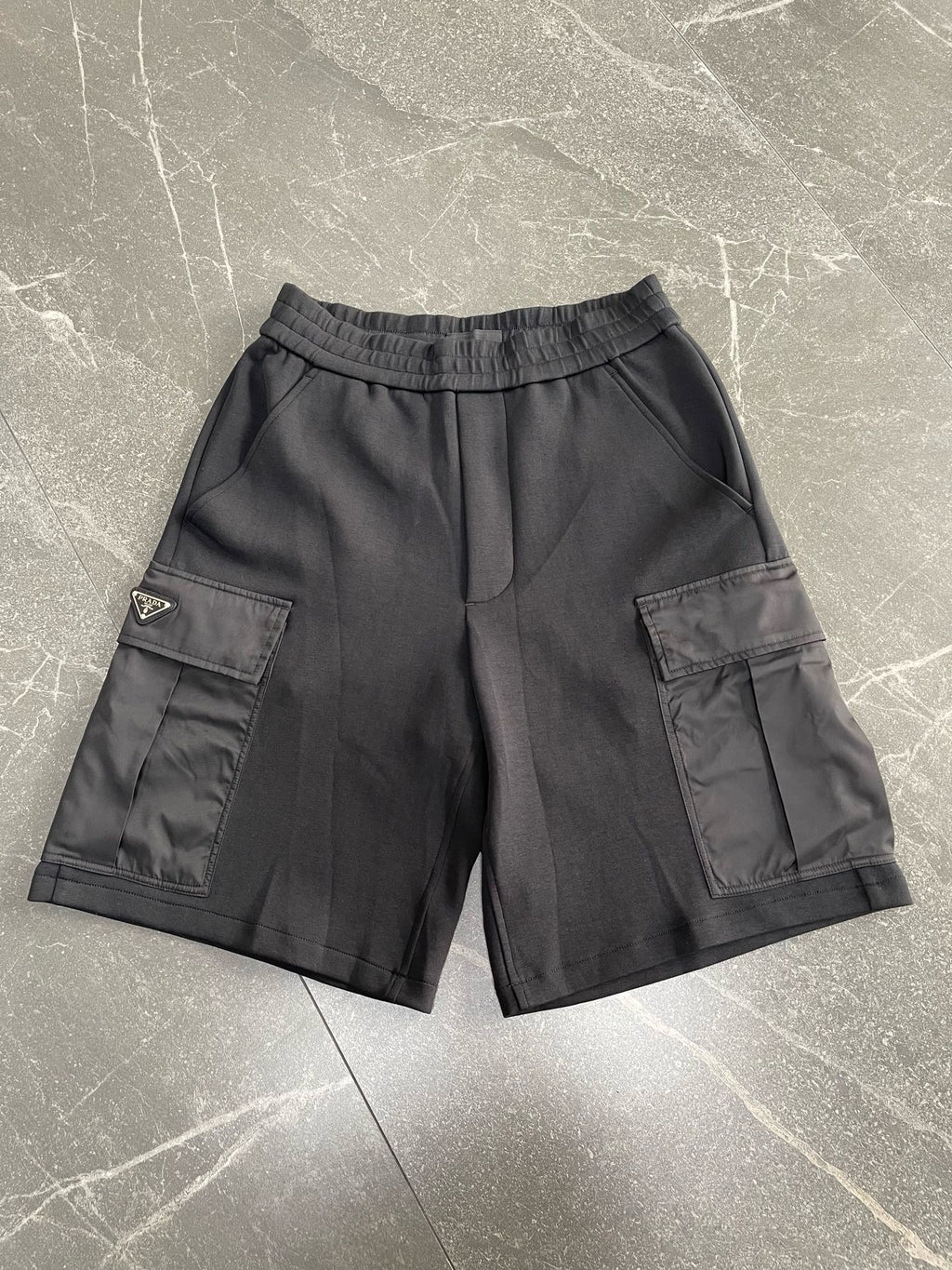 Prada Triangle-Logo Cotton Shorts in Black, Size S/M