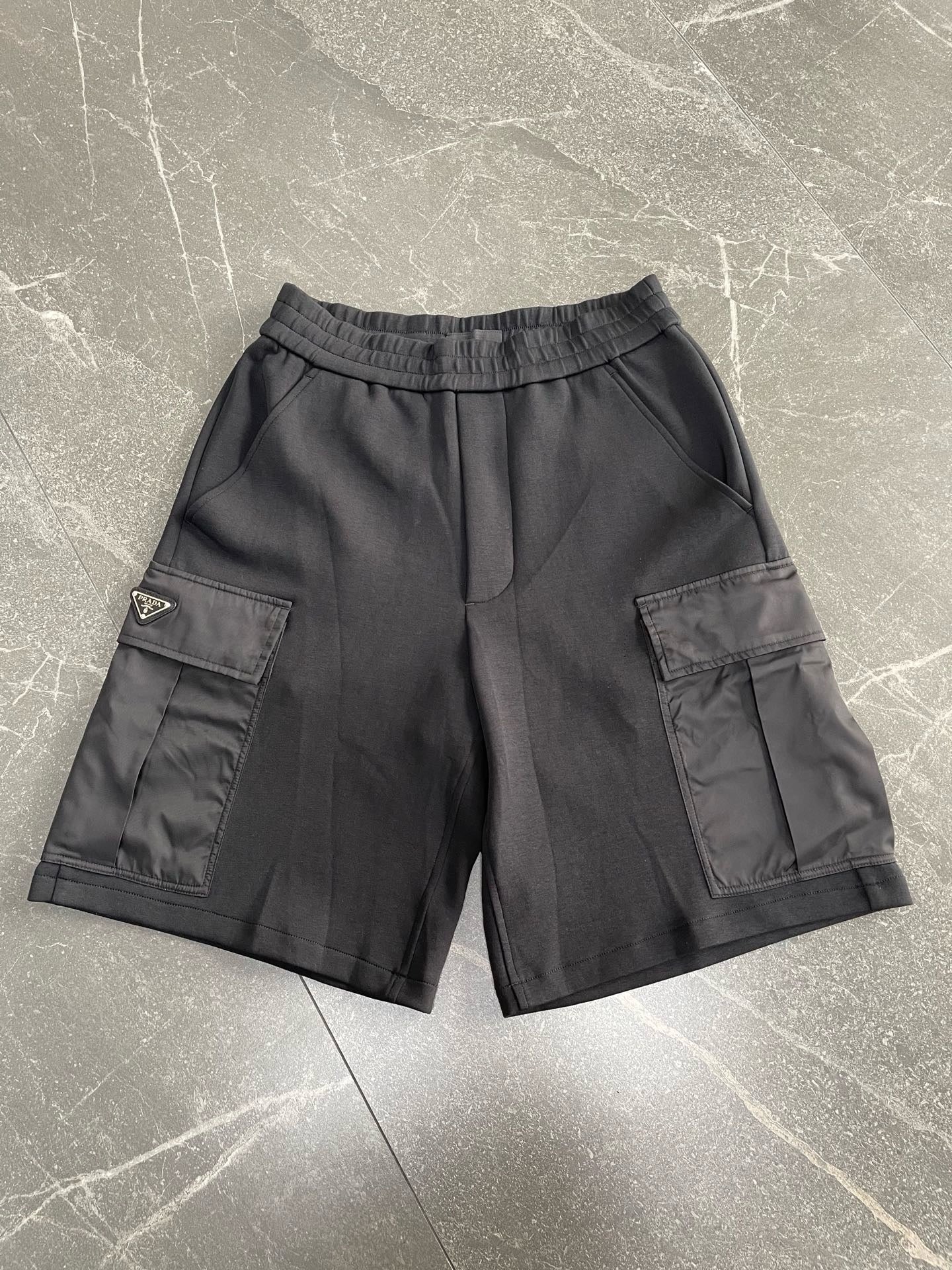 Prada Triangle-Logo Cotton Shorts in Black, Size S/M