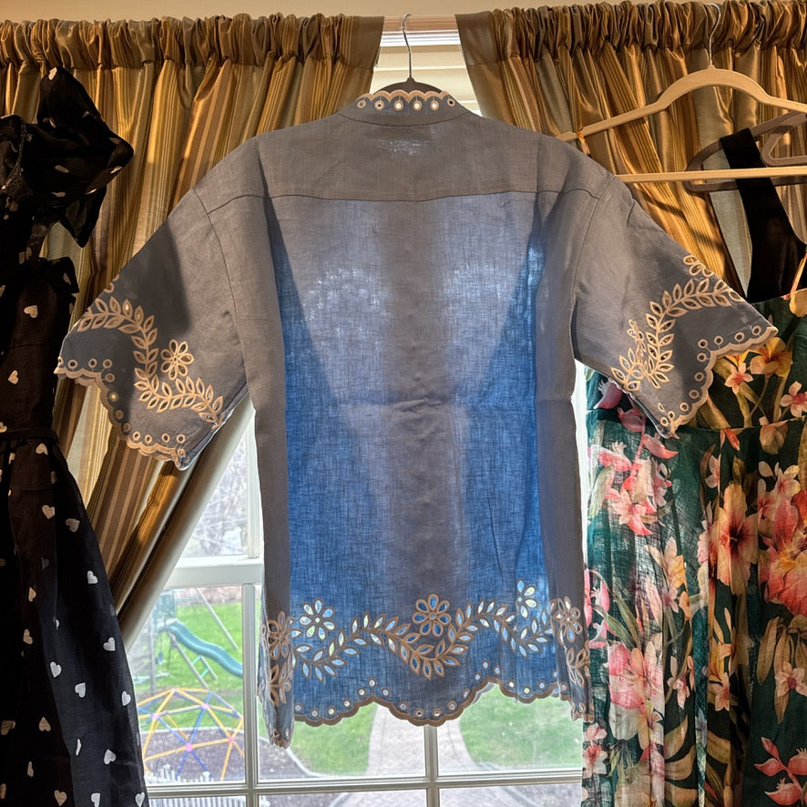 Zimmermann Linen Button Shirt & Belted Shorts Set in Blue, Size AU 1/2/3