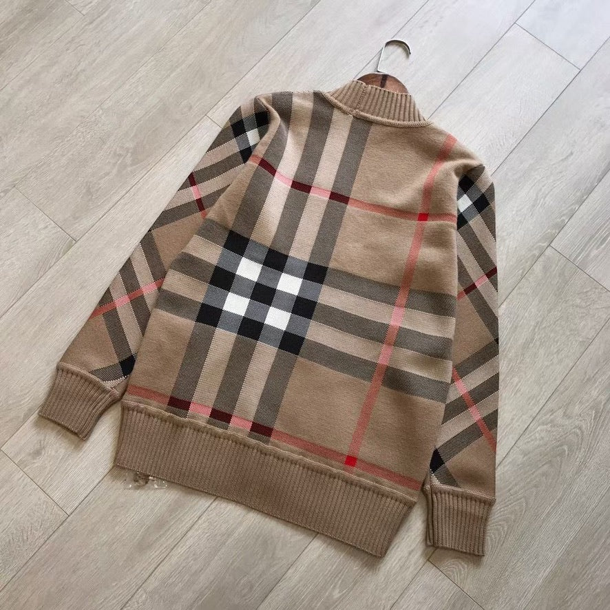 Burberry Check Wool Blend Cardigan in Beige, Size S/M/L