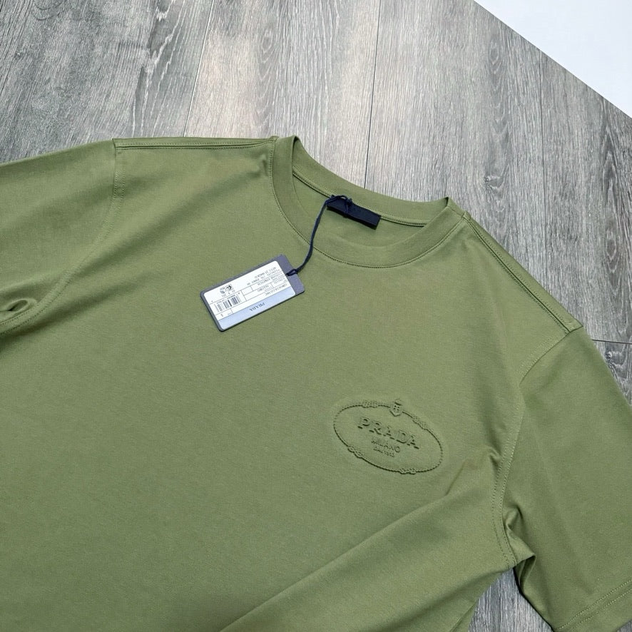 Prada Logo Cotton T-Shirt in Green, Size S