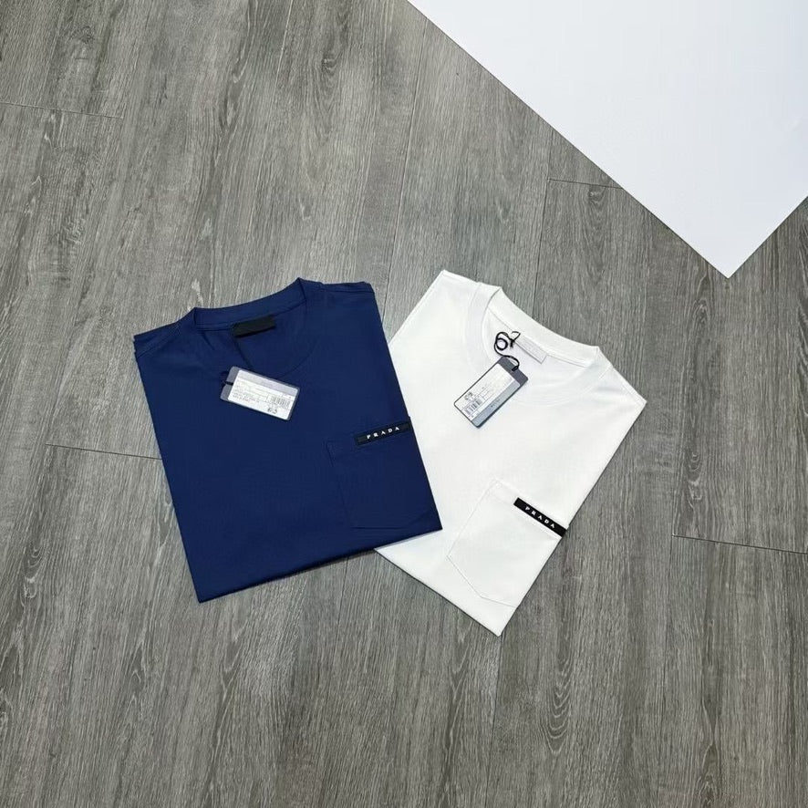 Prada Logo Cotton T-Shirt in Color White or Blue, Size S/M/L/XL/2XL