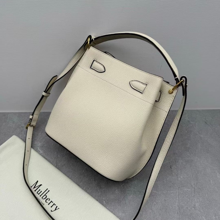 Mulberry Islington Small Bucket Bag in Ivory/Black/Brown (8.5 x 9 x 5 in)