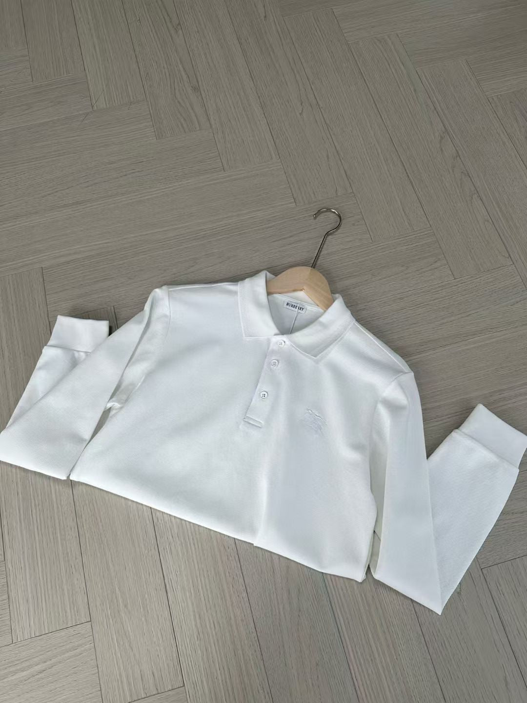 Burberry Long Sleeve Cotton Polo Shirt in Green/White/Blue, Size S/M/L/XL/XXL