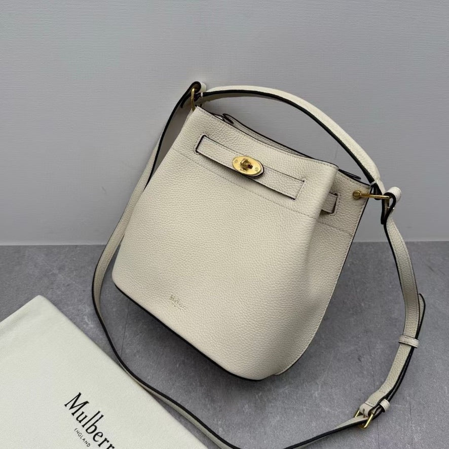 Mulberry Islington Small Bucket Bag in Ivory/Black/Brown (8.5 x 9 x 5 in)