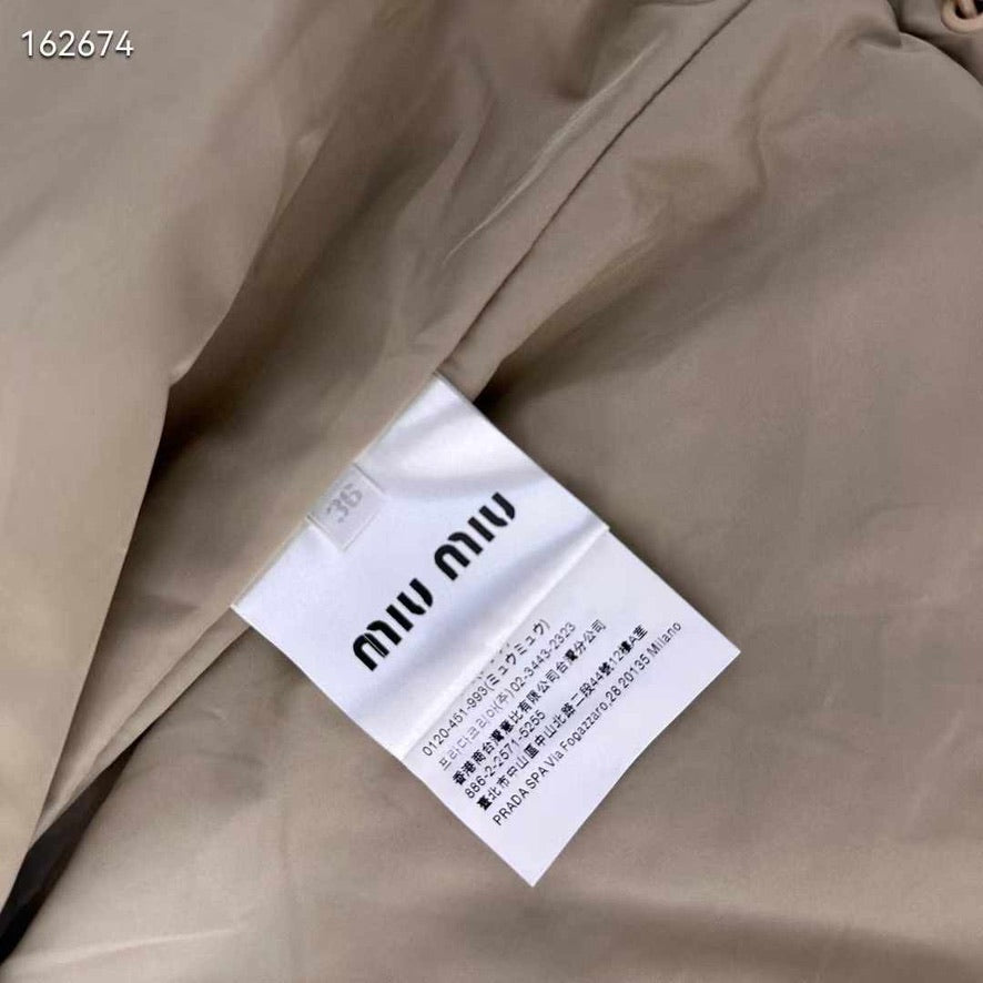 Miu Miu Technical Fabric Blouson Padded Jacket in Sabbia, Size S/M/L
