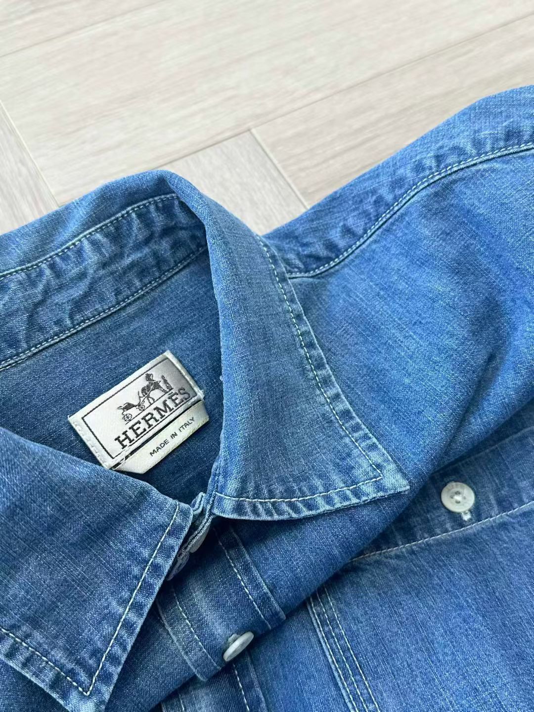 Hermes Unisex Long Sleeve Demin Shirt in Blue, Size 34/36/38/40/42