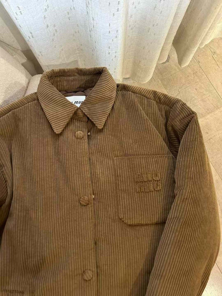 Miu Miu Medium-Weight Corduroy Down Jacket in Brown, Size 38/40