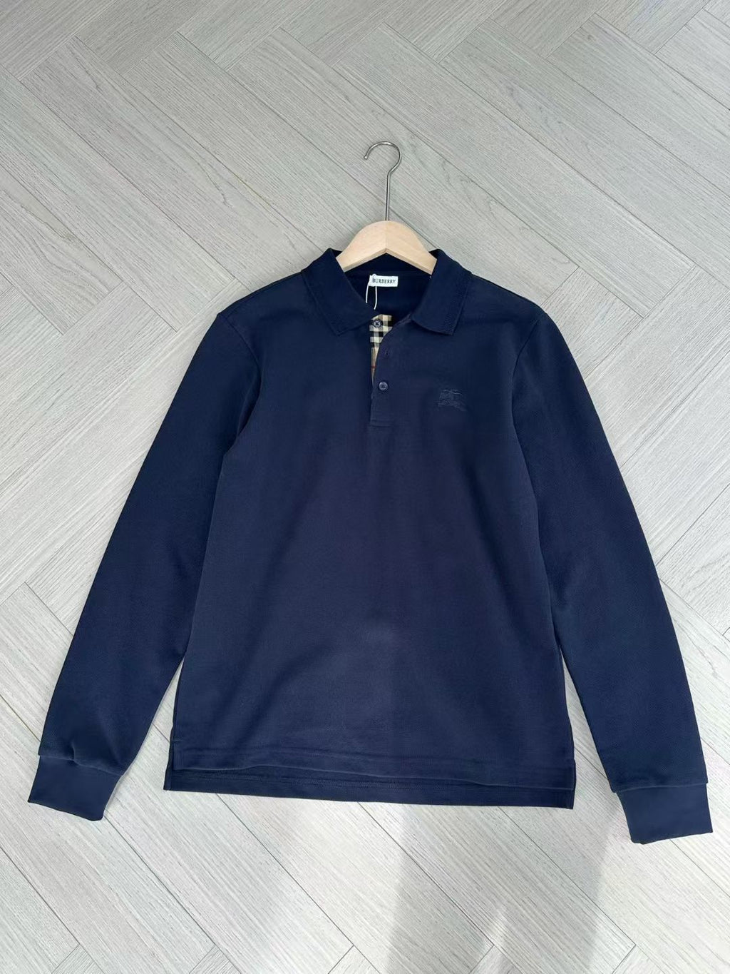 Burberry Long Sleeve Cotton Polo Shirt in Green/White/Blue, Size S/M/L/XL/XXL