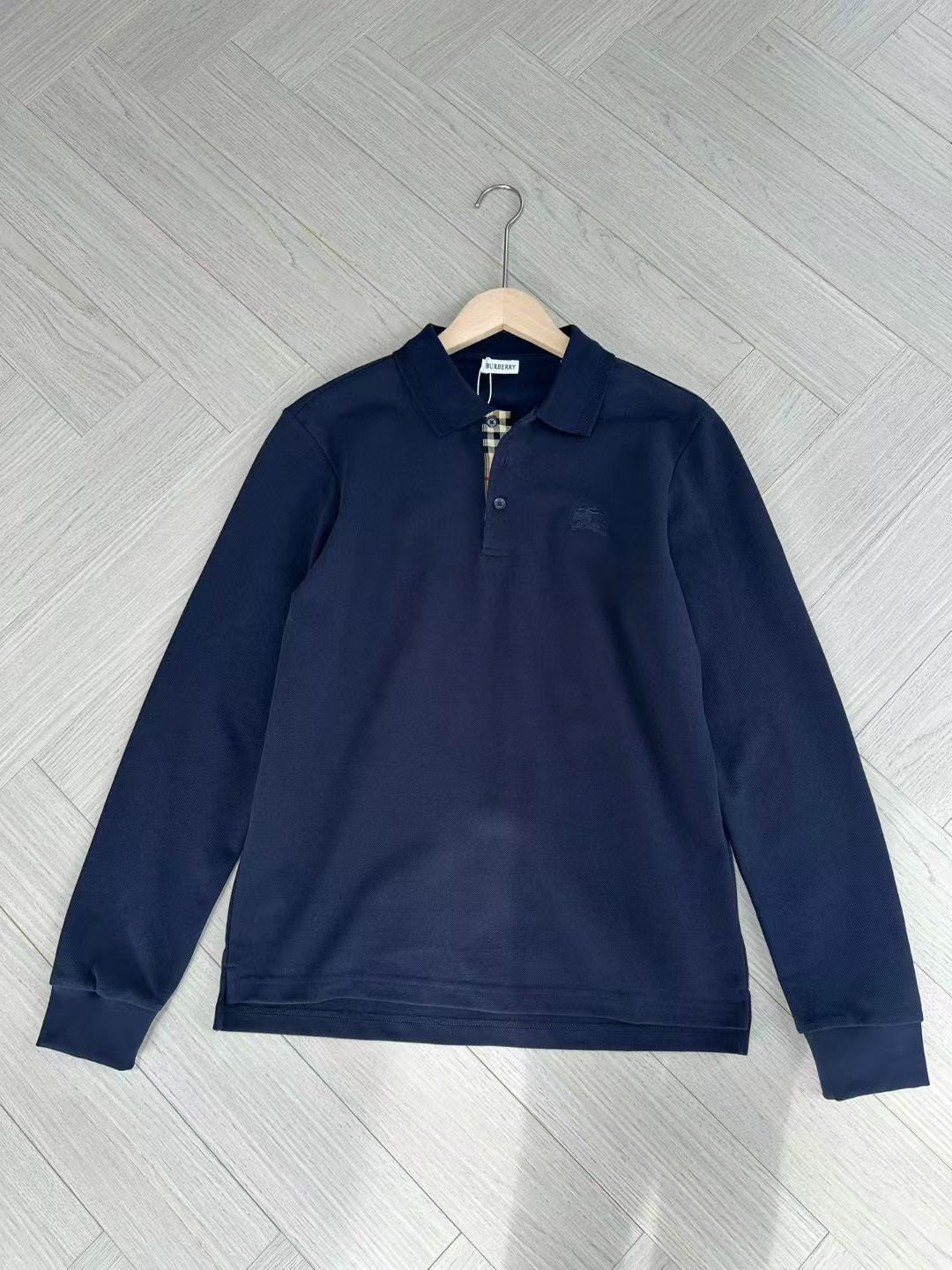 Burberry Long Sleeve Cotton Polo Shirt in Green/White/Blue, Size S/M/L/XL/XXL
