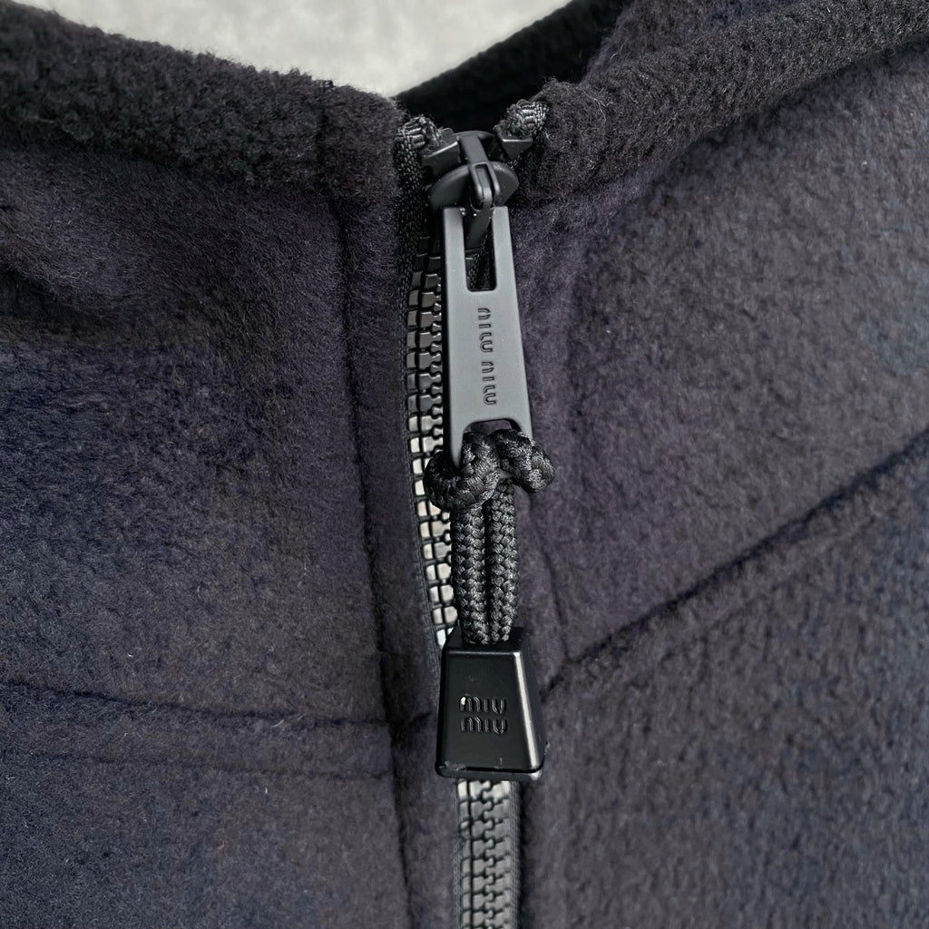 Miu Miu Cotton Fleece Zipper Hoodie in Navy, Size XS/S/M