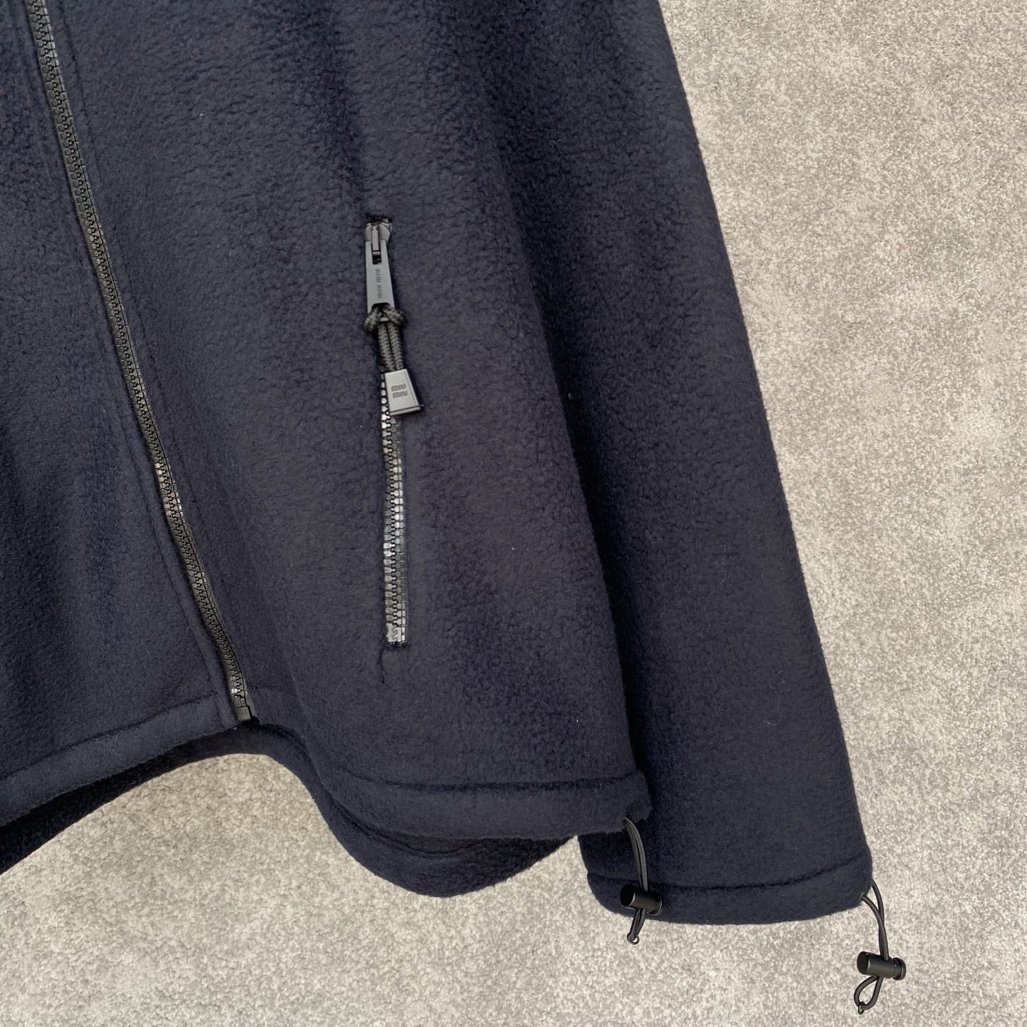 Miu Miu Cotton Fleece Zipper Hoodie in Navy, Size XS/S/M