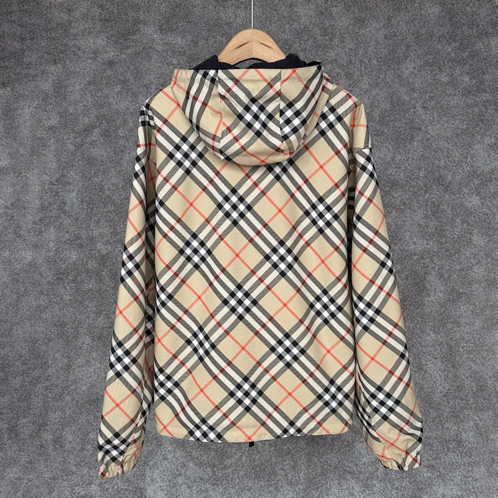 Burberry Reversible Check Jacket in Beige/Blue/Gray, Size XS/S/M/L