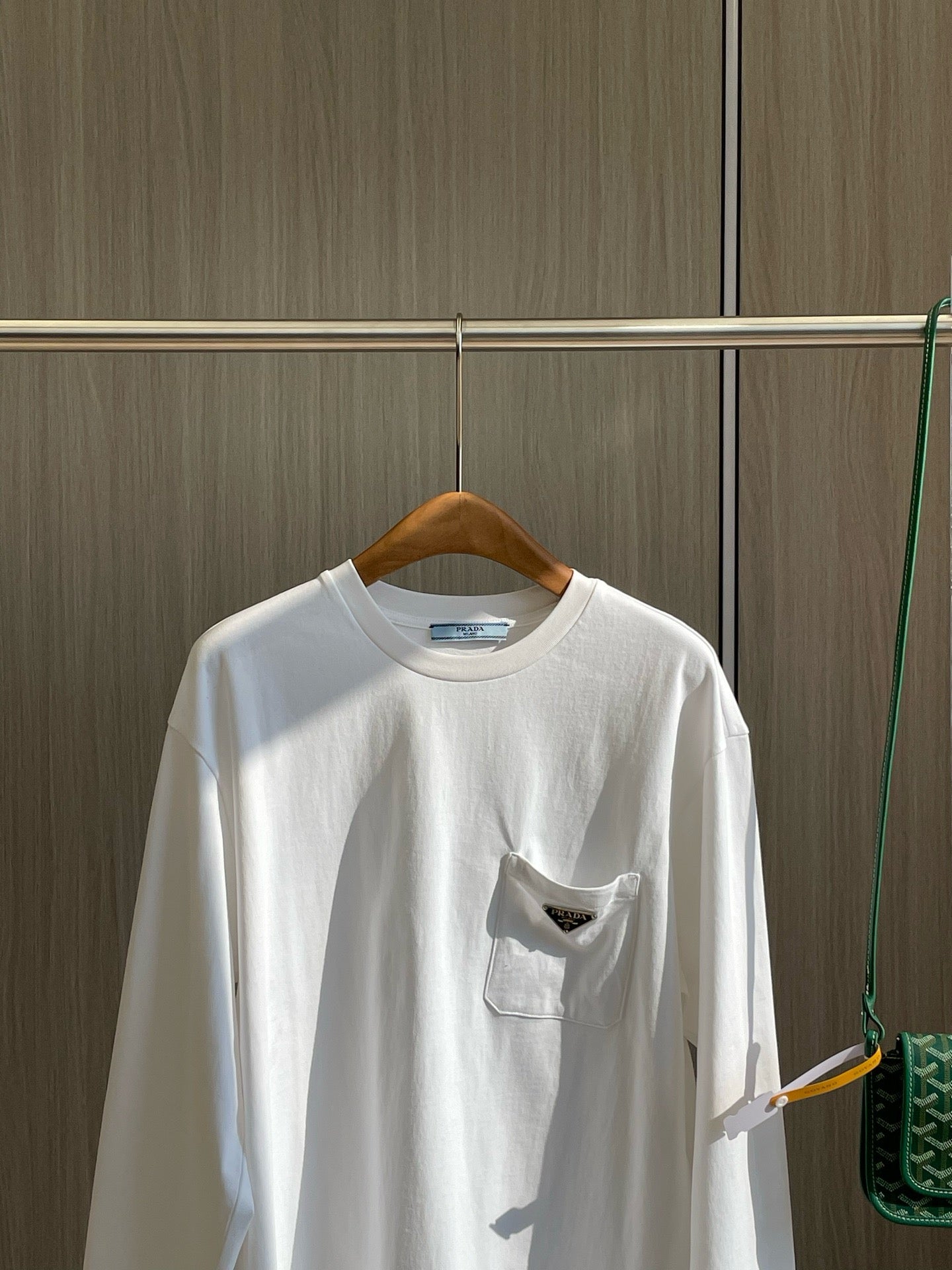 Prada Unisex Pocket Logo Long Sleeve T-Shirt in White, Size S/M/L/XL