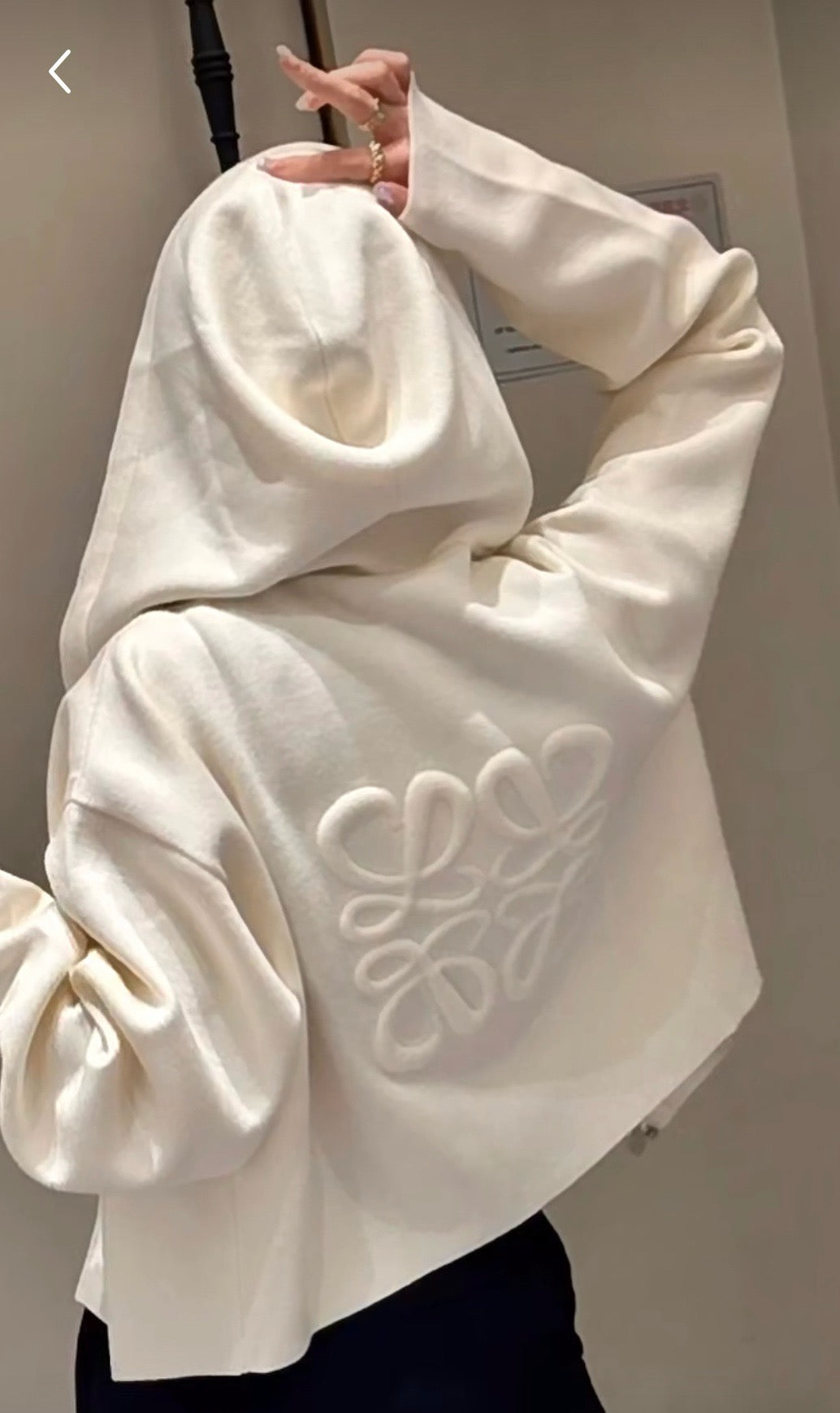 Loewe Wool Anagram Zip-Up Hoodie in White/Black, Size S/M/L